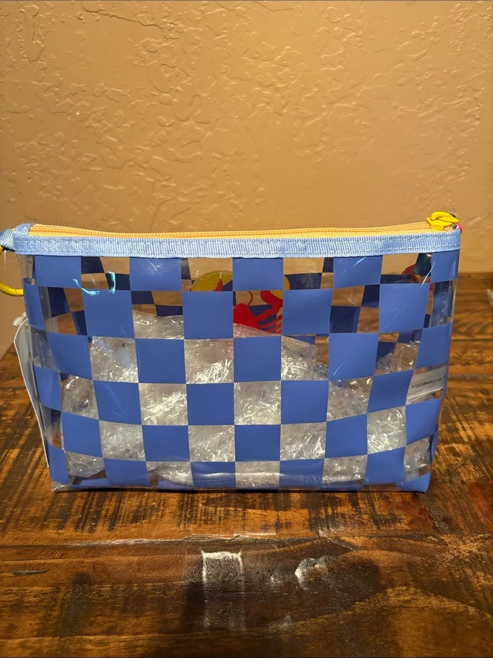 NWT Clear Checkered Lobster Cosmetic Bag with 8 Piece Brush Set & Holder